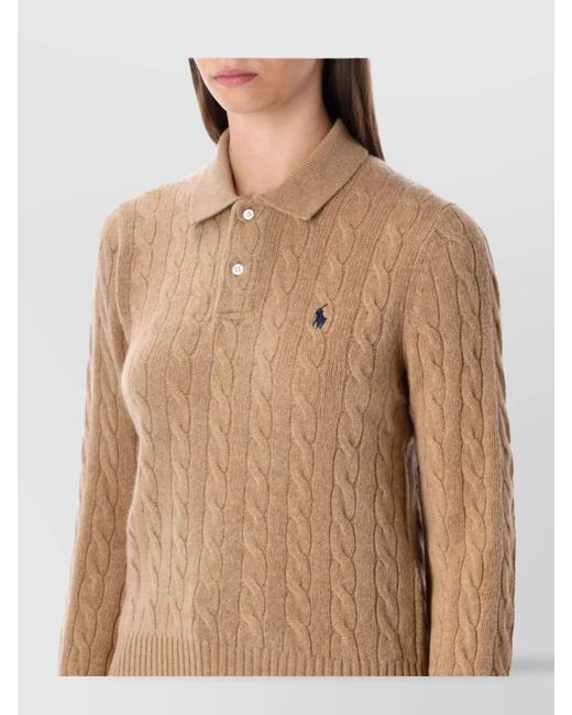 Polo Ralph Lauren Blue Cable Knit Polo With Ribbed Cuffs And Hem