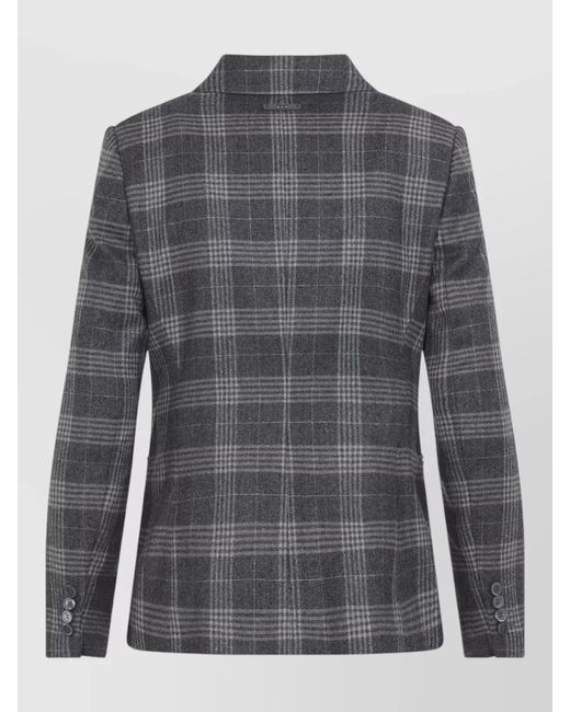 Peserico Gray Double Breasted Plaid Jacket Long Sleeves