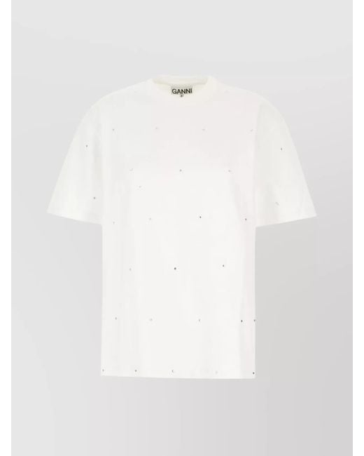 Ganni White Ribbed Loose-Fit T-Shirt