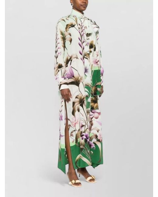 F.R.S For Restless Sleepers White Silk Dress Floral Print High Neck