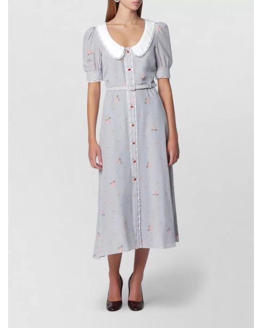 Alessandra Rich White A Line Dress Belted Waist Contrast Collar