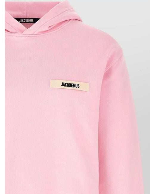 Jacquemus Pink Hooded Cotton Fleece Crewneck Ribbed Trims for men