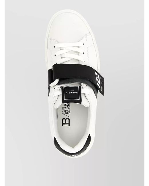 Balmain White Leather Low-Top Sneakers for men