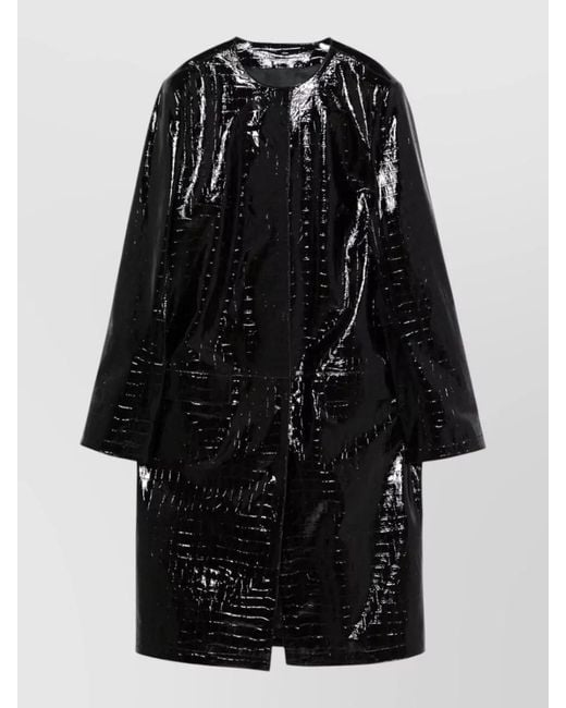 Totême Black Long Leather Jacket Textured Shiny Design