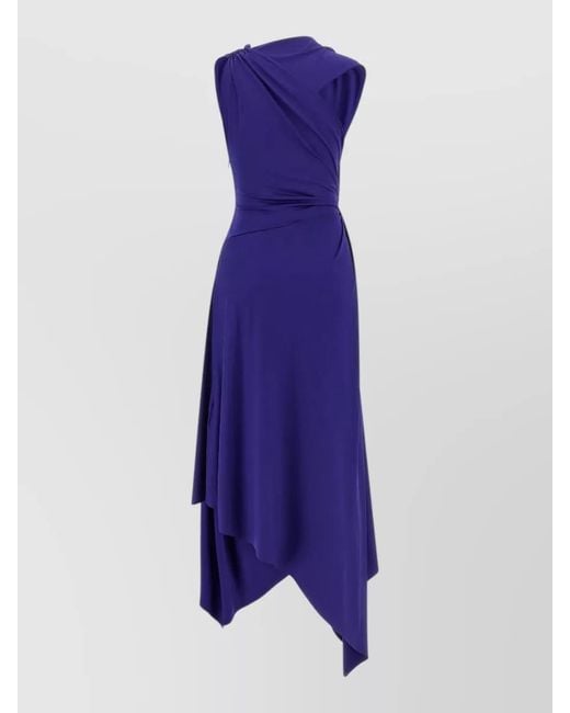 Victoria Beckham Purple Draped Ruched Dress Asymmetric Hem Sleeveless