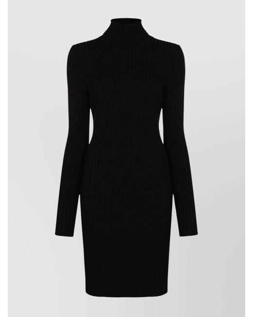Wolford Black Short Ribbed Dress Knee-Length Long Sleeves Turtleneck