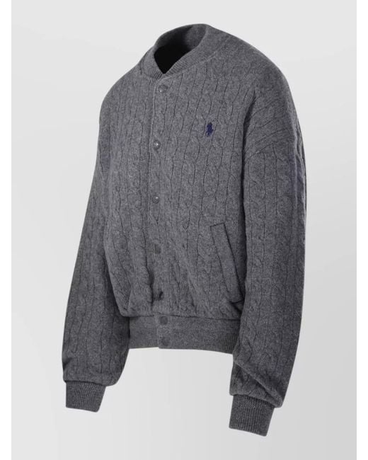 Ralph Lauren Gray Knit Bomber Jacket Long Sleeve Ribbed