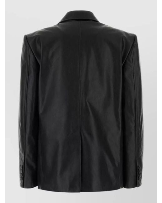 Balenciaga Black Leather Jacket Single Breasted Notch Lapel