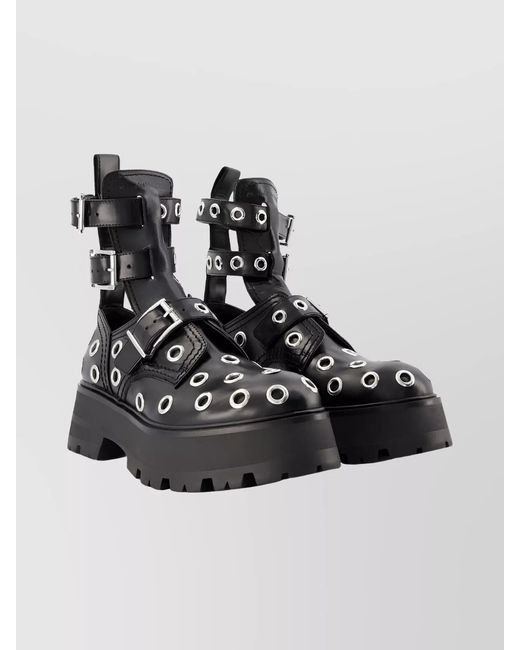 McQueen Black Leather Ankle Boots