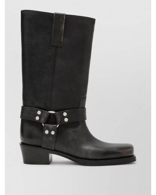 Paris Texas Black Mid Calf Boots Block Heel Square Toe