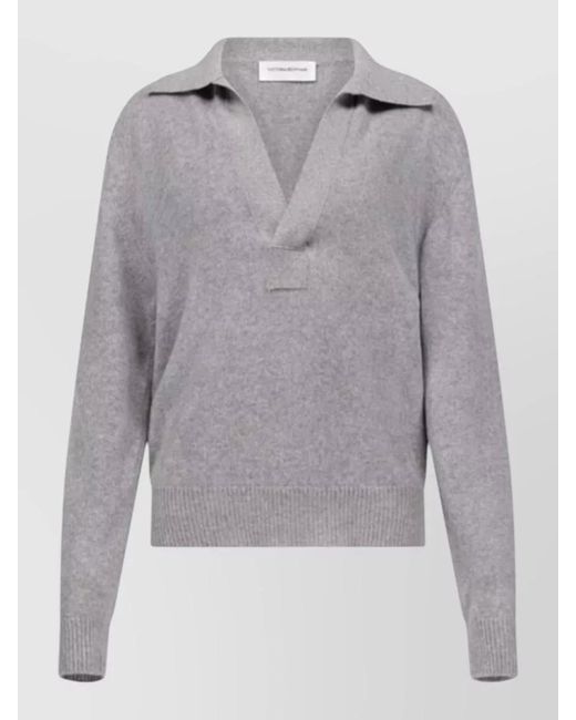Victoria Beckham Gray Cashmere-Blend Fine-Knit Long-Sleeve Sweater