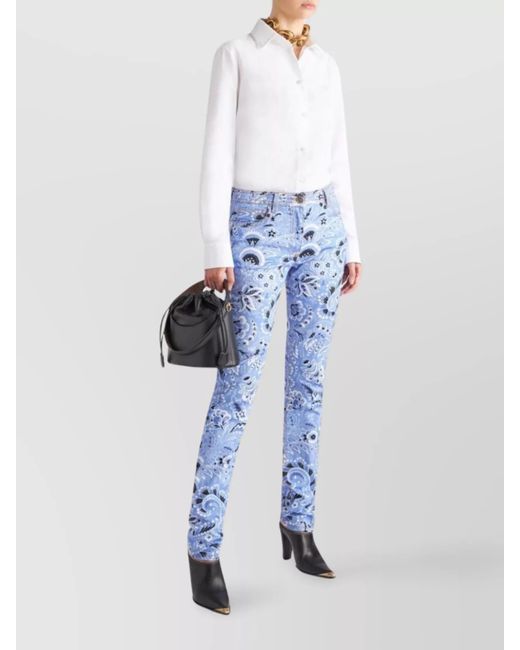 Etro Blue Printed Denim Mid-Rise Skinny Jeans