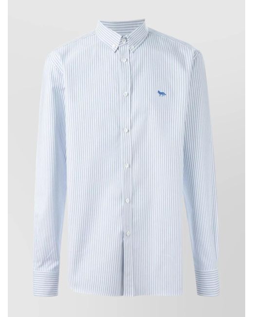 Maison Kitsuné Blue Cotton Striped Button Down Shirt for men