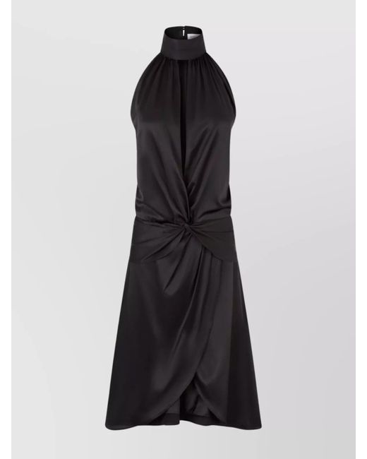 Nina Ricci Black Silk Satin Ruched Halterneck Sleeveless Knee-Length Dress