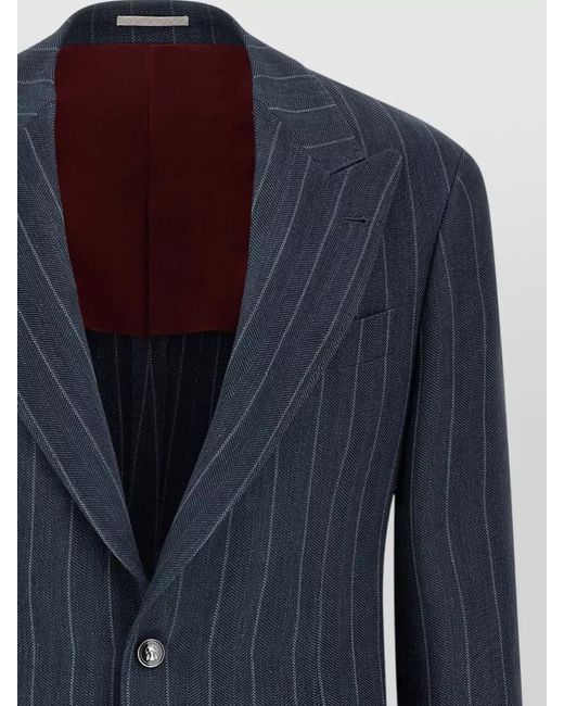 Brunello Cucinelli Blue Tailor Blazer Notch Lapel Button Cuffs for men