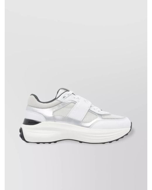 Tod's White Fabric And Leather Low Top Sneakers