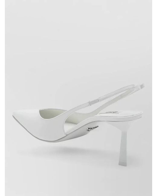 Prada White Glossy Finish Pointed Toe Leather Pumps