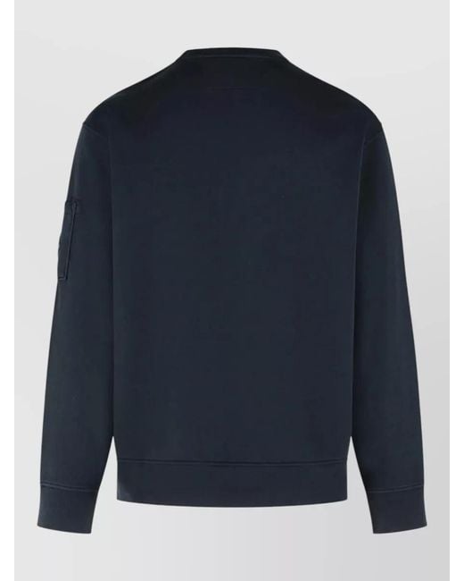 C P Company Blue Cotton Fleece Sweatshirt Lens Pocket Crewneck for men