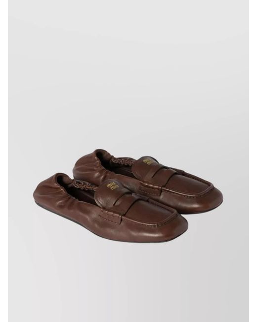 Miu Miu Brown Nappa Leather Loafers Square Toe