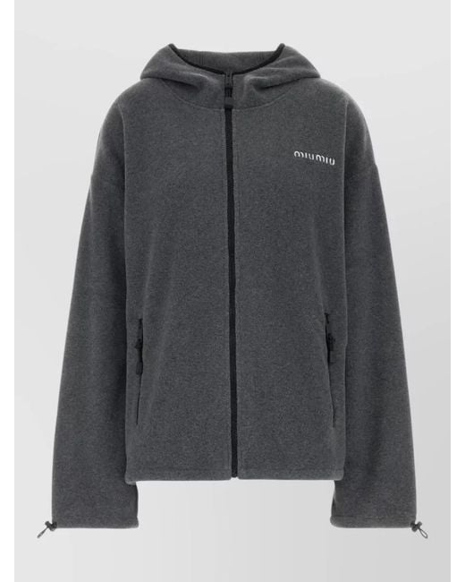 Miu Miu Black Oversize Hooded Sweatshirt Side Pockets