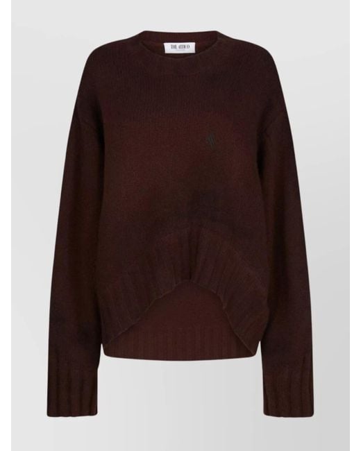 The Attico Brown Crew Neck Wool Cashmere Sweater Asymmetric Hem