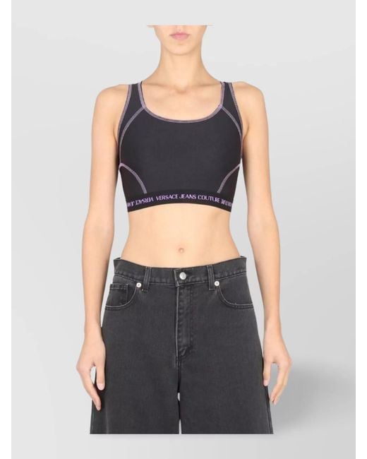 Versace Jeans Couture Blue Logo Band Cropped Tank Top