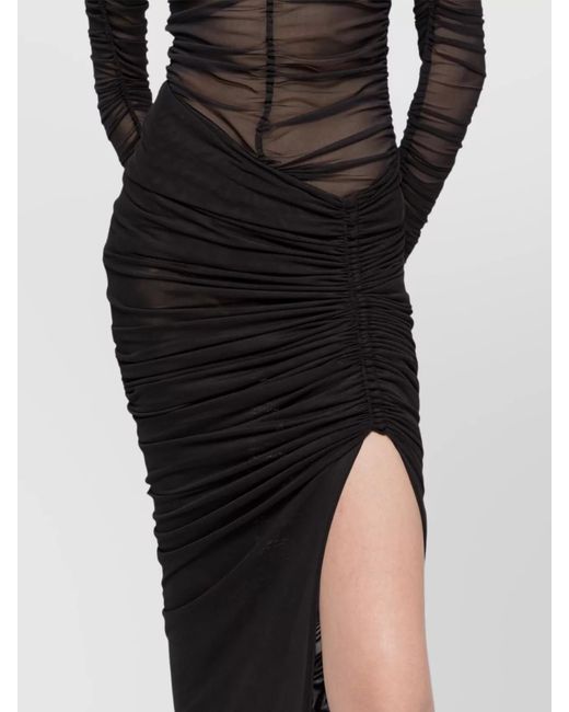 AZ FACTORY Black Ruched High-Rise Side-Slit Ankle-Length Skirt