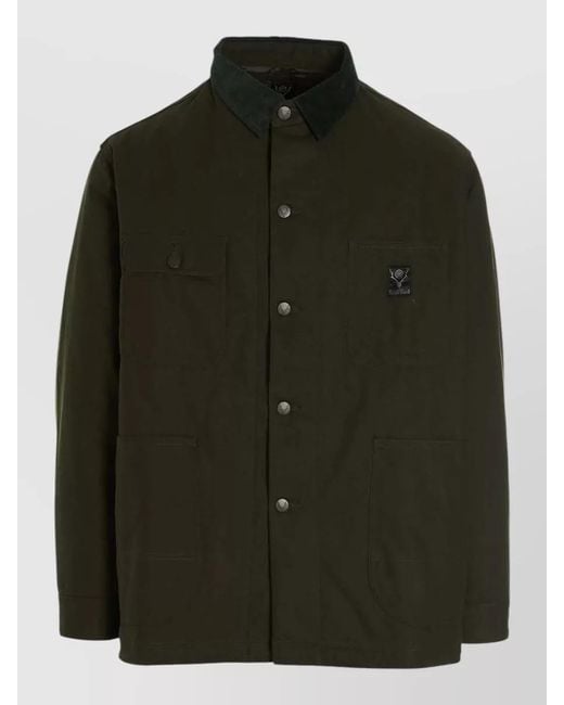 South2 West8 Green Utility Jacket Coverall Collar Detail Pockets for men