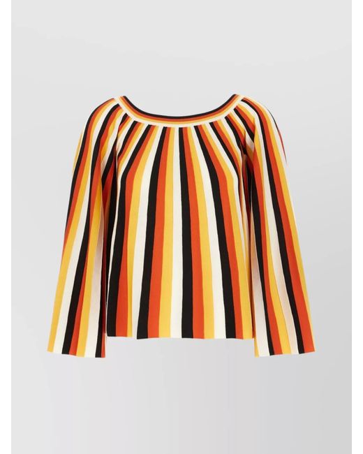 Chloé Orange Striped Wool Boat Neck Blouse