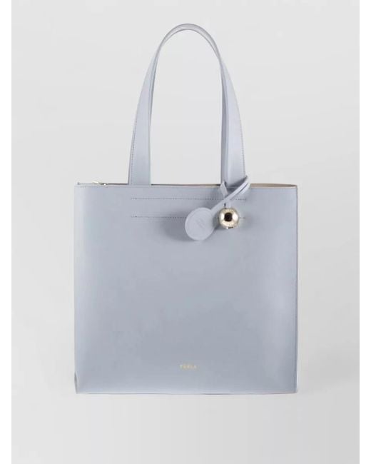 Furla Blue Tote Bag Silk And Nylon Top Handles Charm
