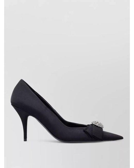 Balenciaga Blue Palazzo Pump Viscose Silk Ribbon Rhinestone