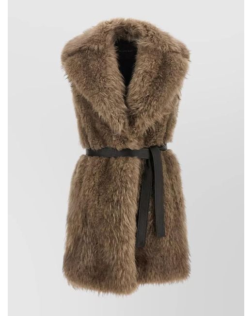 Blancha Brown Belted Faux Fur Sleeveless Mid Length Vest