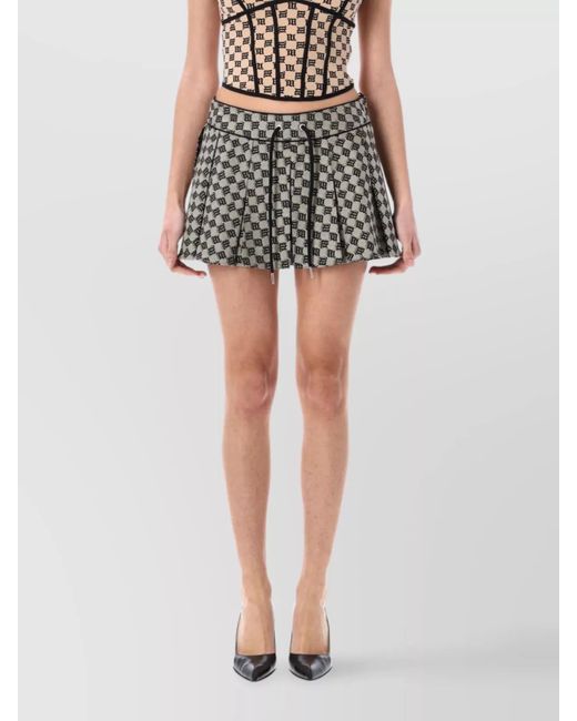 M I S B H V Natural Monogram Drawstring Pleated Mini Skirt