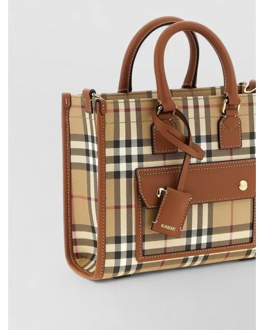 Burberry Brown Freya Check Shoulder Bag Top Handles