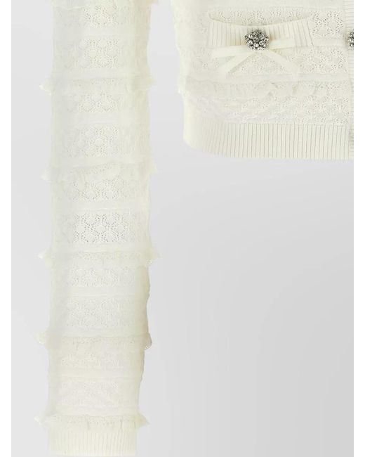 Self-Portrait Natural Pointelle Knit Cropped Cardigan