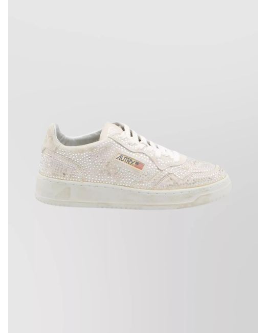 Autry White Suede Embellished Low-Top Sneakers