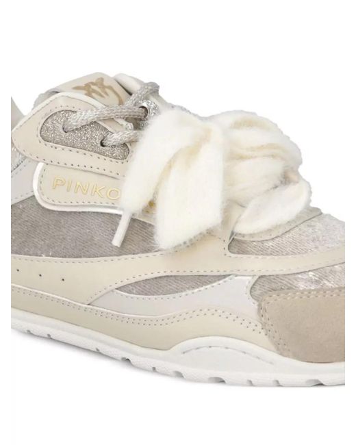 Pinko Natural Casual Sneakers Lace Bow Glitter Suede