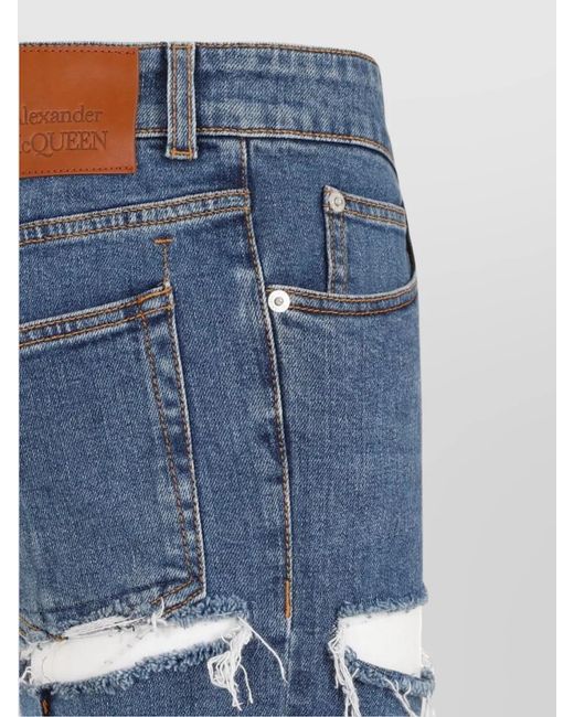 McQueen Blue Denim Cutout Straight-Leg Trousers