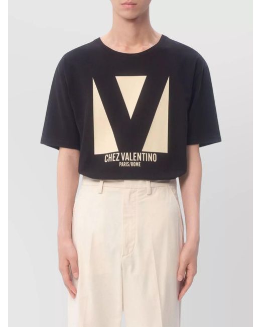 Valentino Garavani Black Cotton Crewneck T-Shirt for men