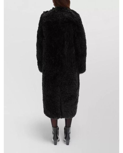 Stand Studio Black Long Faux Fur Textured Carolina Coat