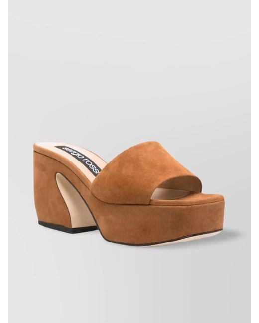 Sergio Rossi Brown Heeled Open Toe Platform Mules