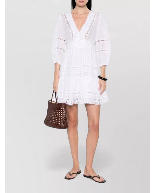 ERMANNO FIRENZE White Short Dress V Neckline Tiered Skirt