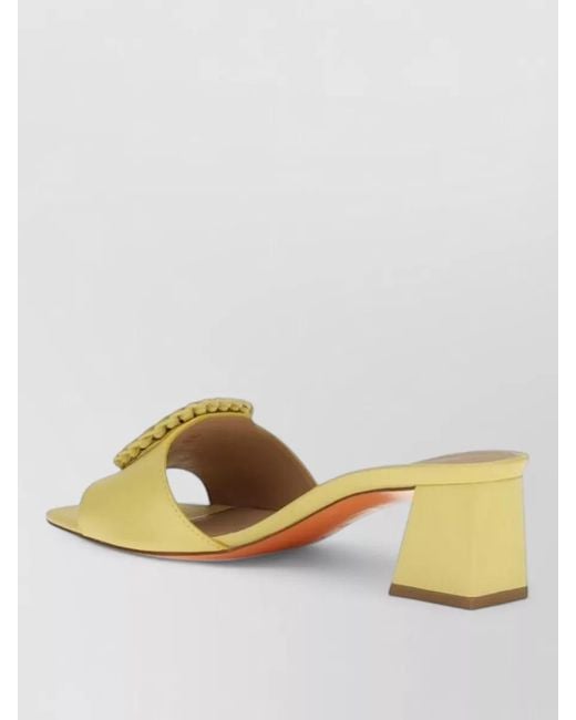Santoni Yellow Leather Asymmetric-Heel Mules