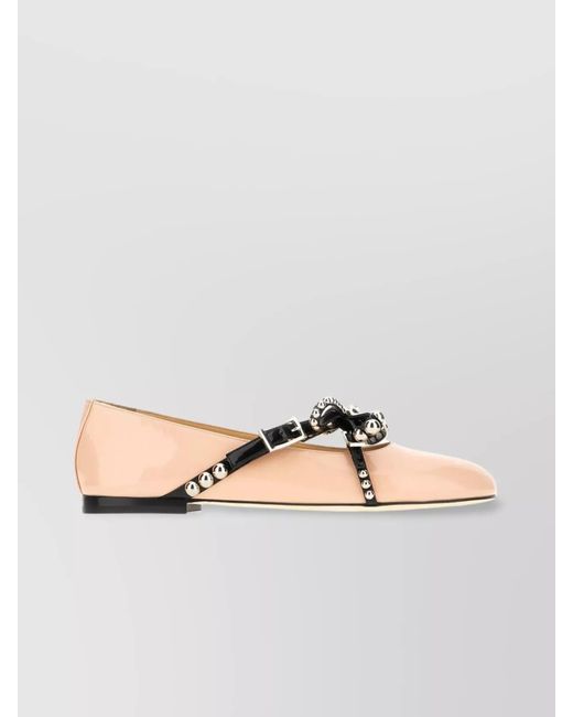 Mach & Mach Orange Leather Crystal Studded Ballerina Shoes