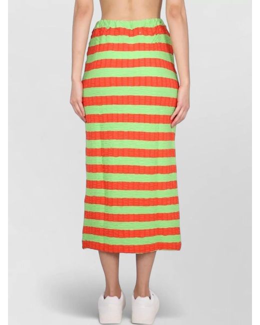 Sunnei White Midi Skirt Elastic Waistband Striped Pattern