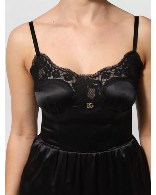 Dolce & Gabbana Black Silk Blend Lace Trim Sleeveless Mini Slip Dress