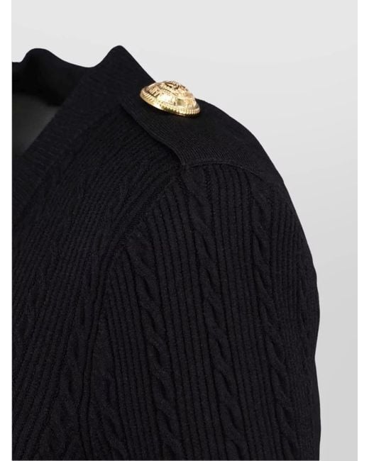 Balmain Blue Ribbed V-Neck Long-Sleeve Cardigan
