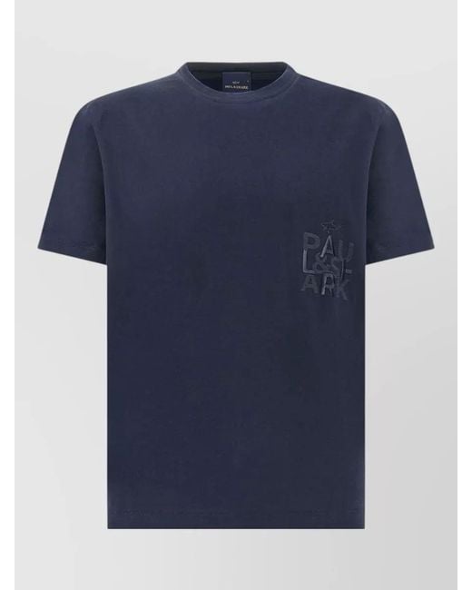 Paul & Shark Blue Embroidered Cotton Jersey Crew Neck T Shirt for men