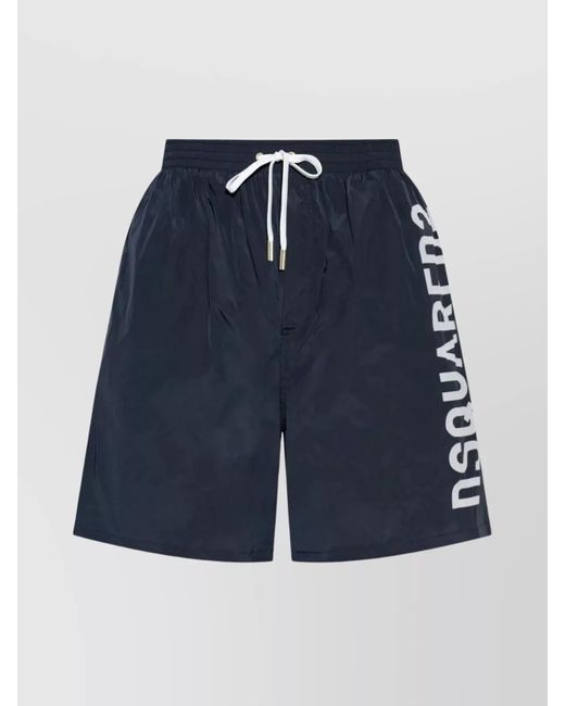 DSquared² Blue Logo Print Swim Shorts With Elasticated Waistband for men