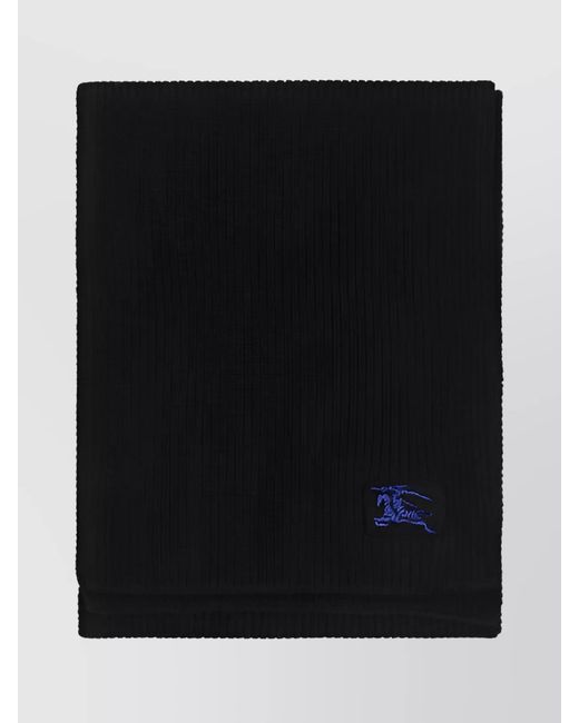 Burberry Black Cashmere Ribbed Embroidered Rectangular Scarf